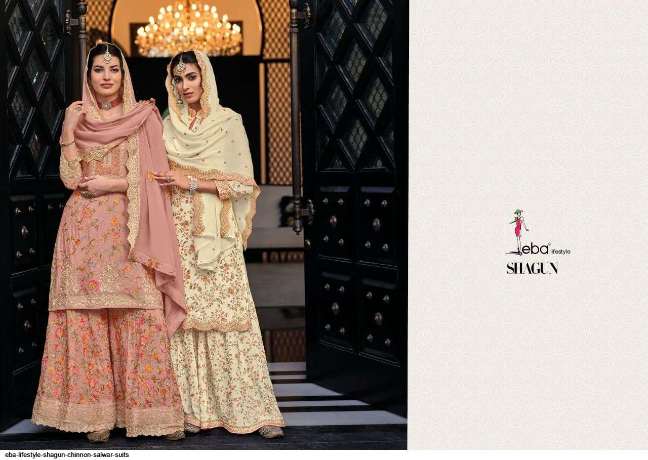 EBA LIFESTYLE PRESENT SHAGUN FESTIVE WEAR SEMI STITCHED DESIGNER SUITS IN WHOLESALE RATE IN SURAT - SAI DRESSES