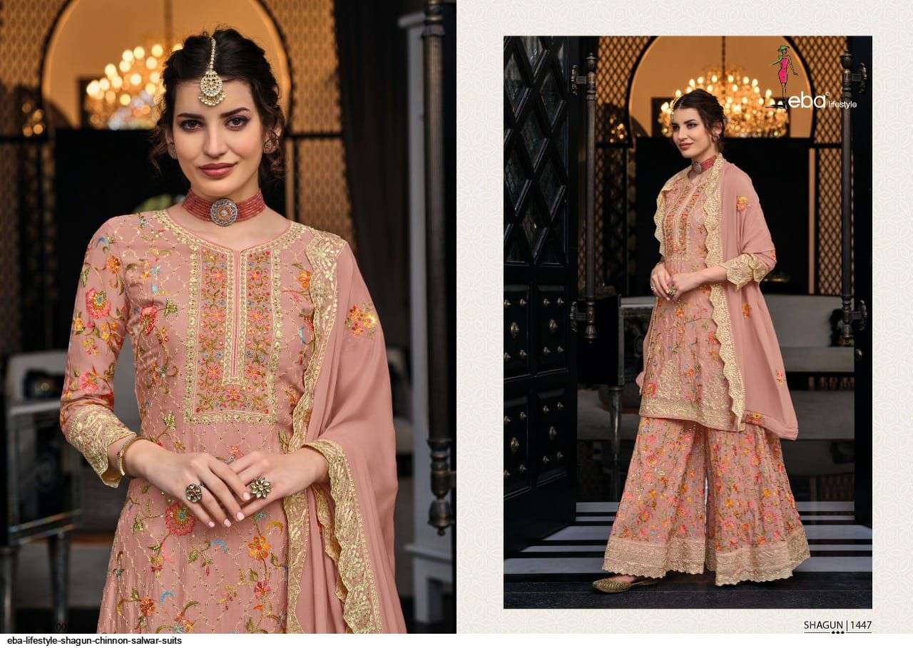 EBA LIFESTYLE PRESENT SHAGUN FESTIVE WEAR SEMI STITCHED DESIGNER SUITS IN WHOLESALE RATE IN SURAT - SAI DRESSES