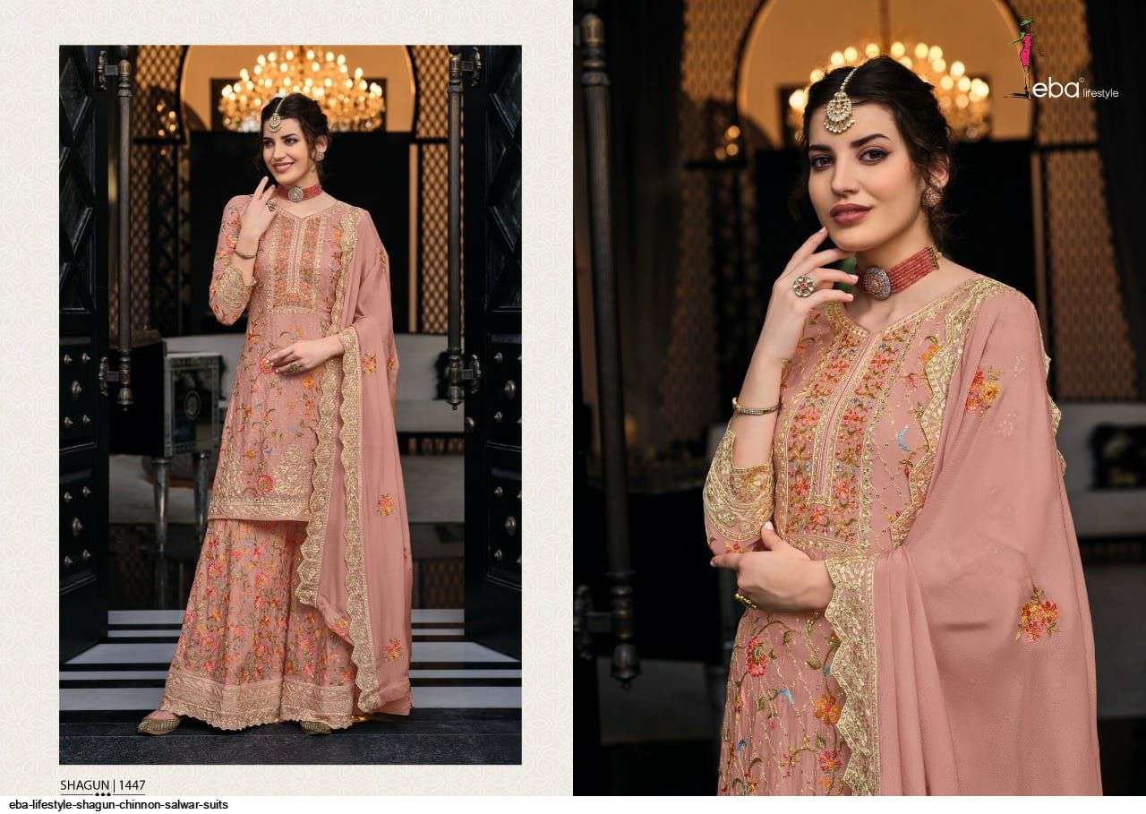 EBA LIFESTYLE PRESENT SHAGUN FESTIVE WEAR SEMI STITCHED DESIGNER SUITS IN WHOLESALE RATE IN SURAT - SAI DRESSES