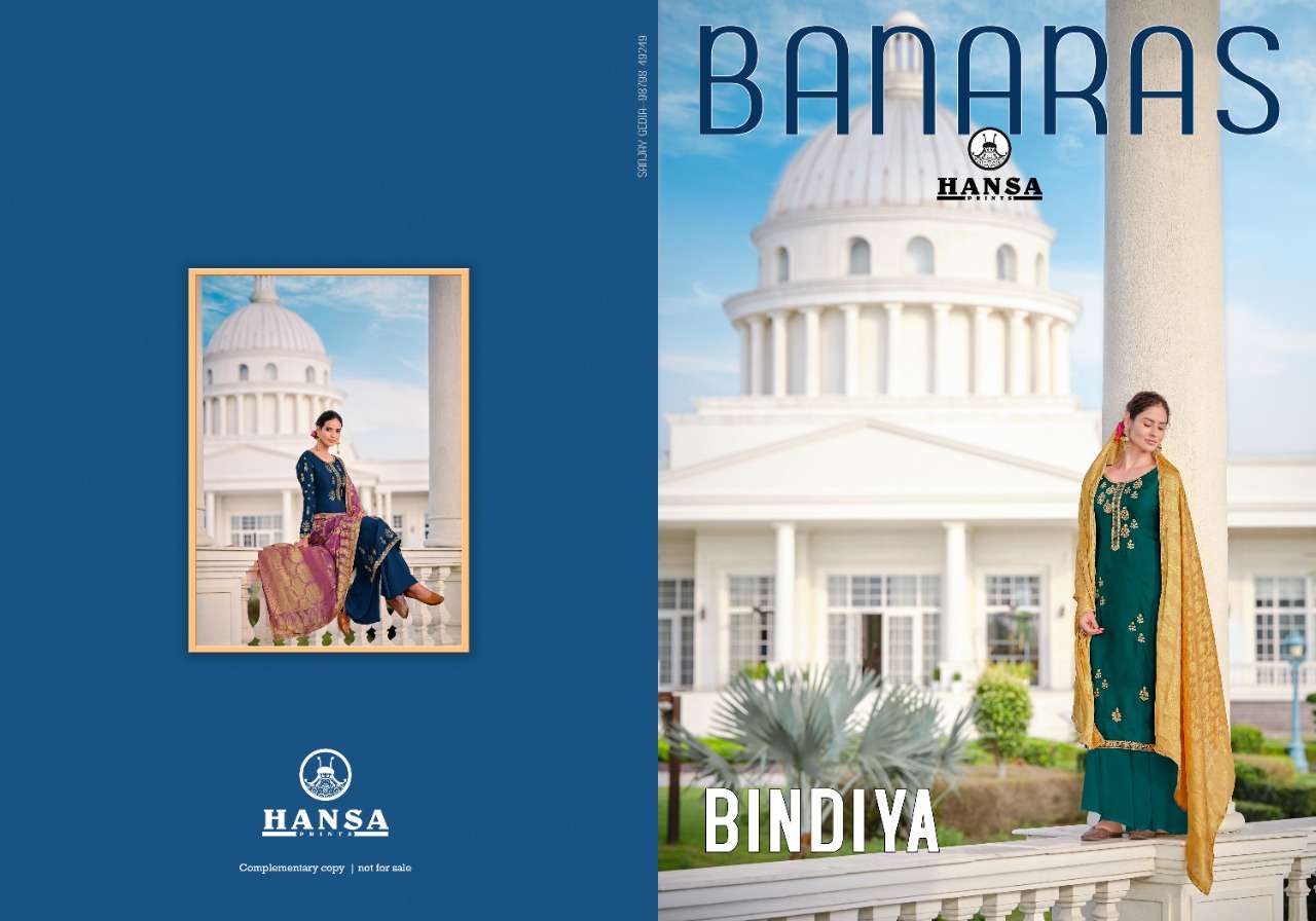 HANSA PRINTS PRESENT BANARAS BINDIYA SATIN GEORGETTE DESIGNER SUITS IN WHOLESALE RATE IN SURAT - SAI DRESSES