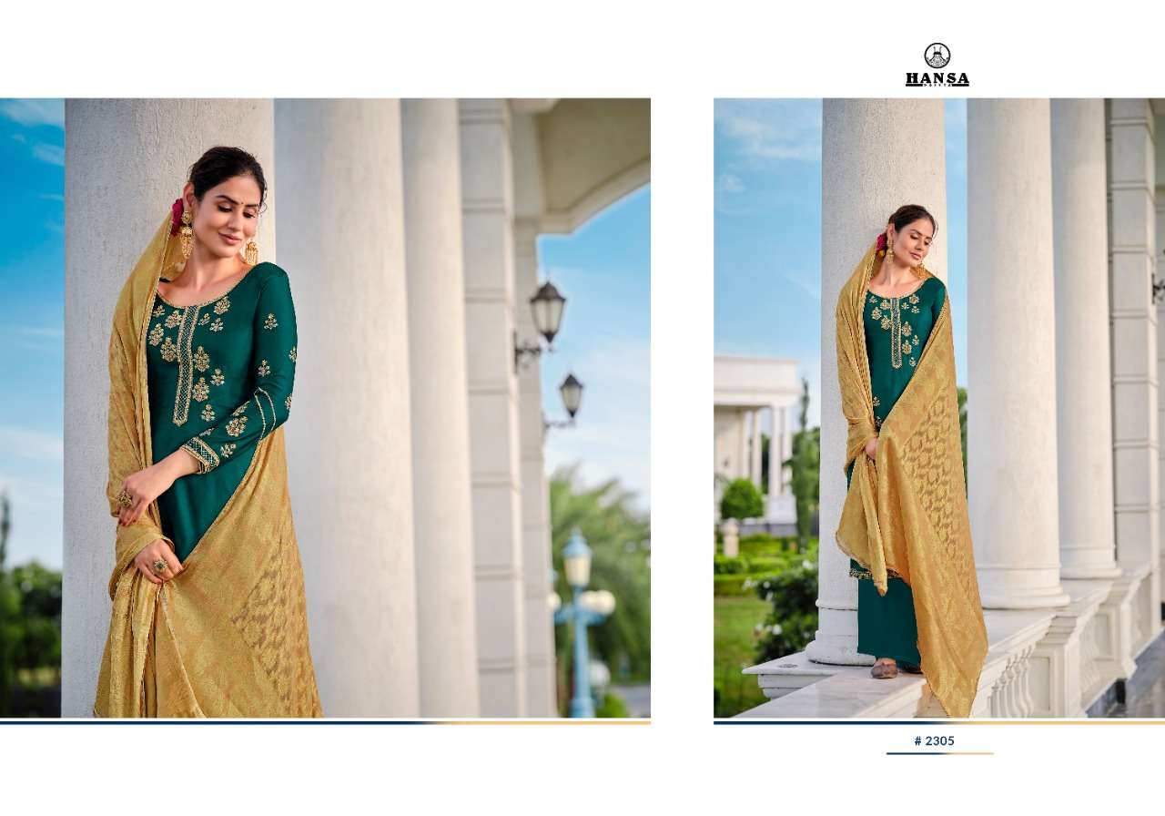 HANSA PRINTS PRESENT BANARAS BINDIYA SATIN GEORGETTE DESIGNER SUITS IN WHOLESALE RATE IN SURAT - SAI DRESSES