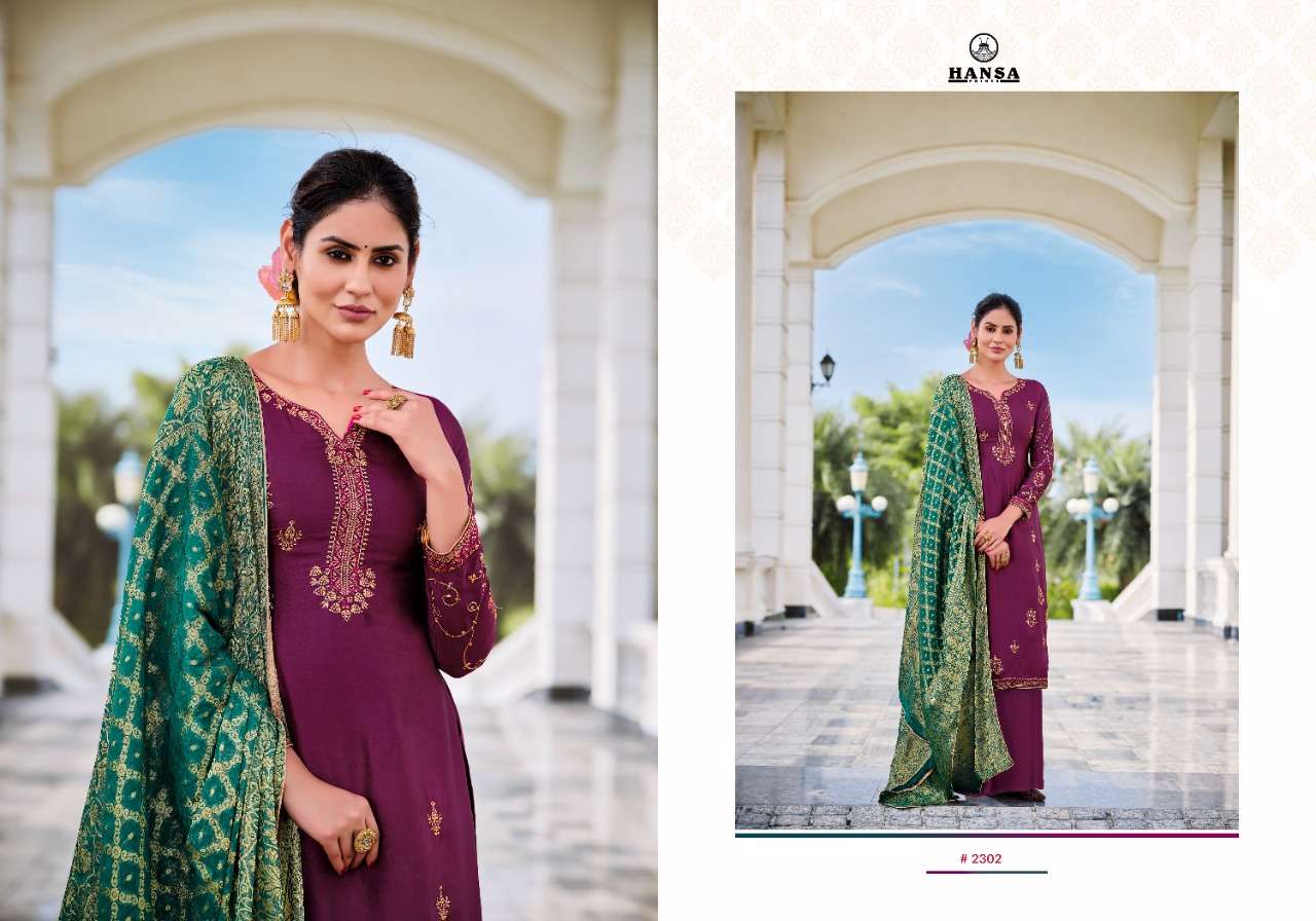 HANSA PRINTS PRESENT BANARAS BINDIYA SATIN GEORGETTE DESIGNER SUITS IN WHOLESALE RATE IN SURAT - SAI DRESSES
