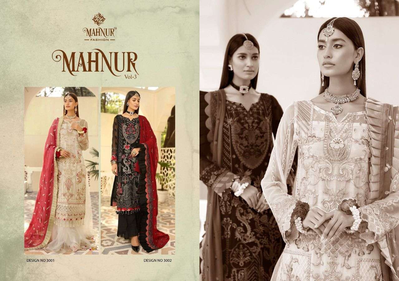 MAHNUR FASHION PRESENT MAHNUR VOL 3 SEMI STITCHED PAKISTANI DESIGNER SUITS IN WHOLESALE PRICE IN SURAT - SAI DRESSES
