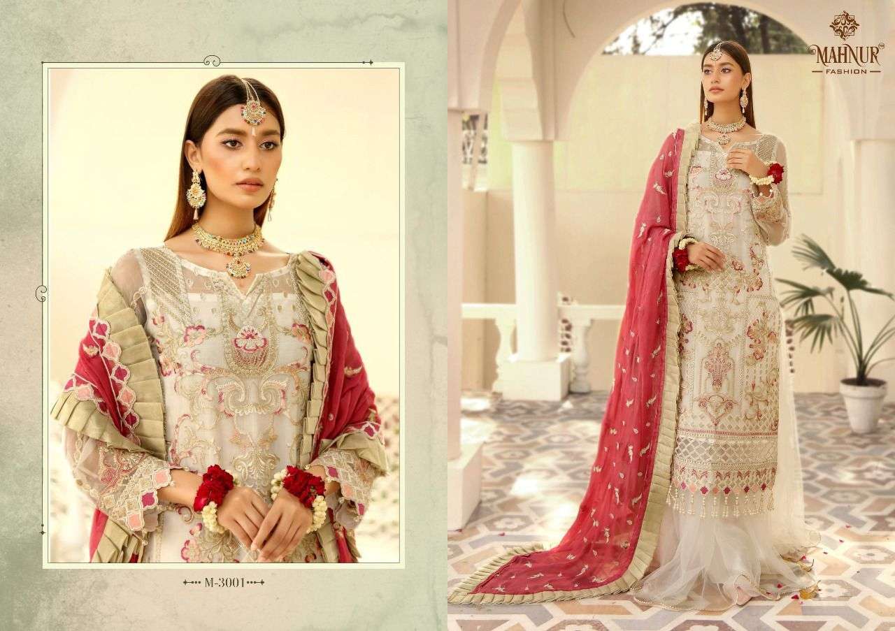 MAHNUR FASHION PRESENT MAHNUR VOL 3 SEMI STITCHED PAKISTANI DESIGNER SUITS IN WHOLESALE PRICE IN SURAT - SAI DRESSES