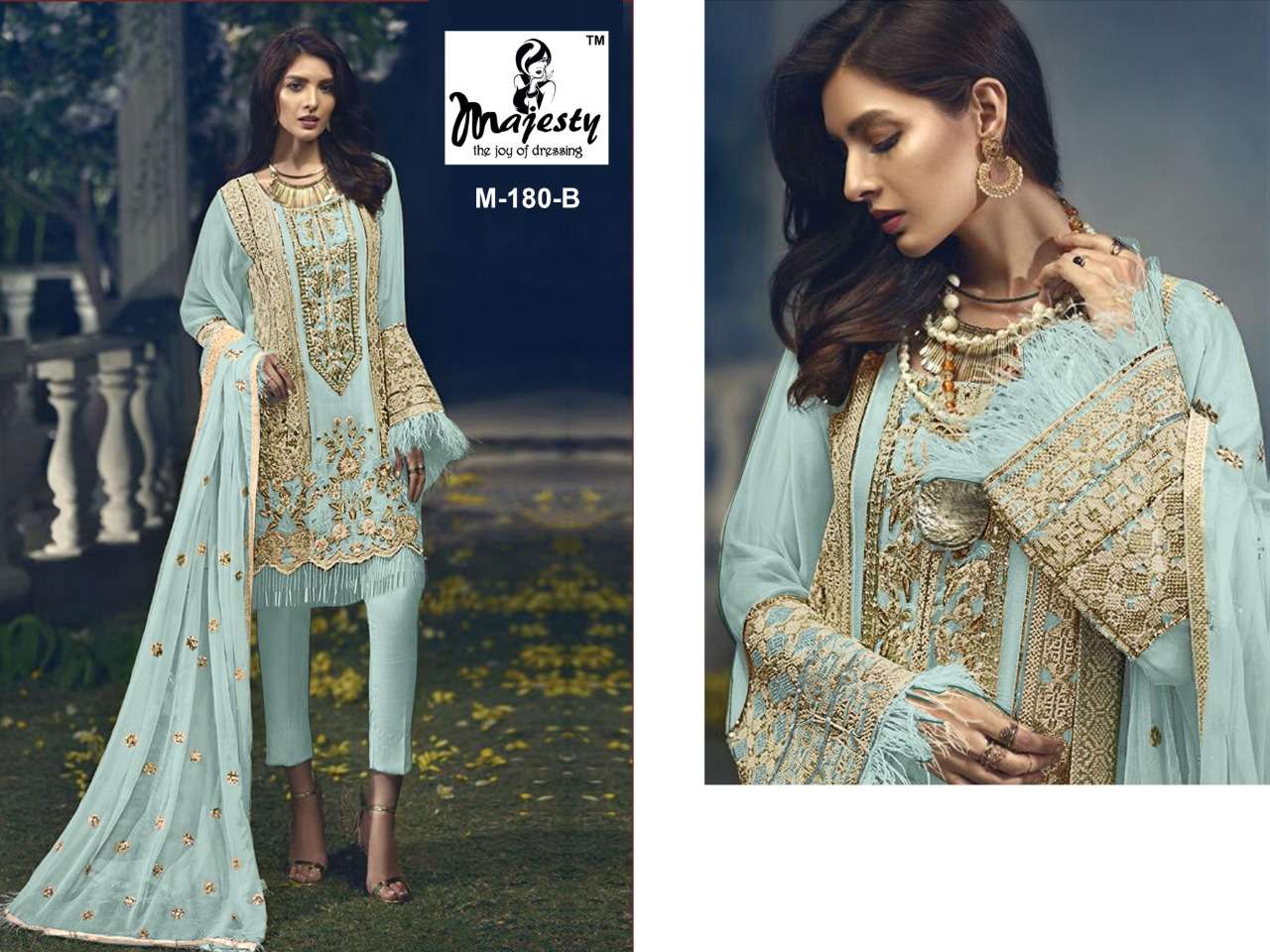 MAJESTY PRESENT ROSE EDITION SEMI STITCHED PAKISTANI DESIGNER SUITS IN WHOLESALE RATE IN SURAT - SAI DRESSES