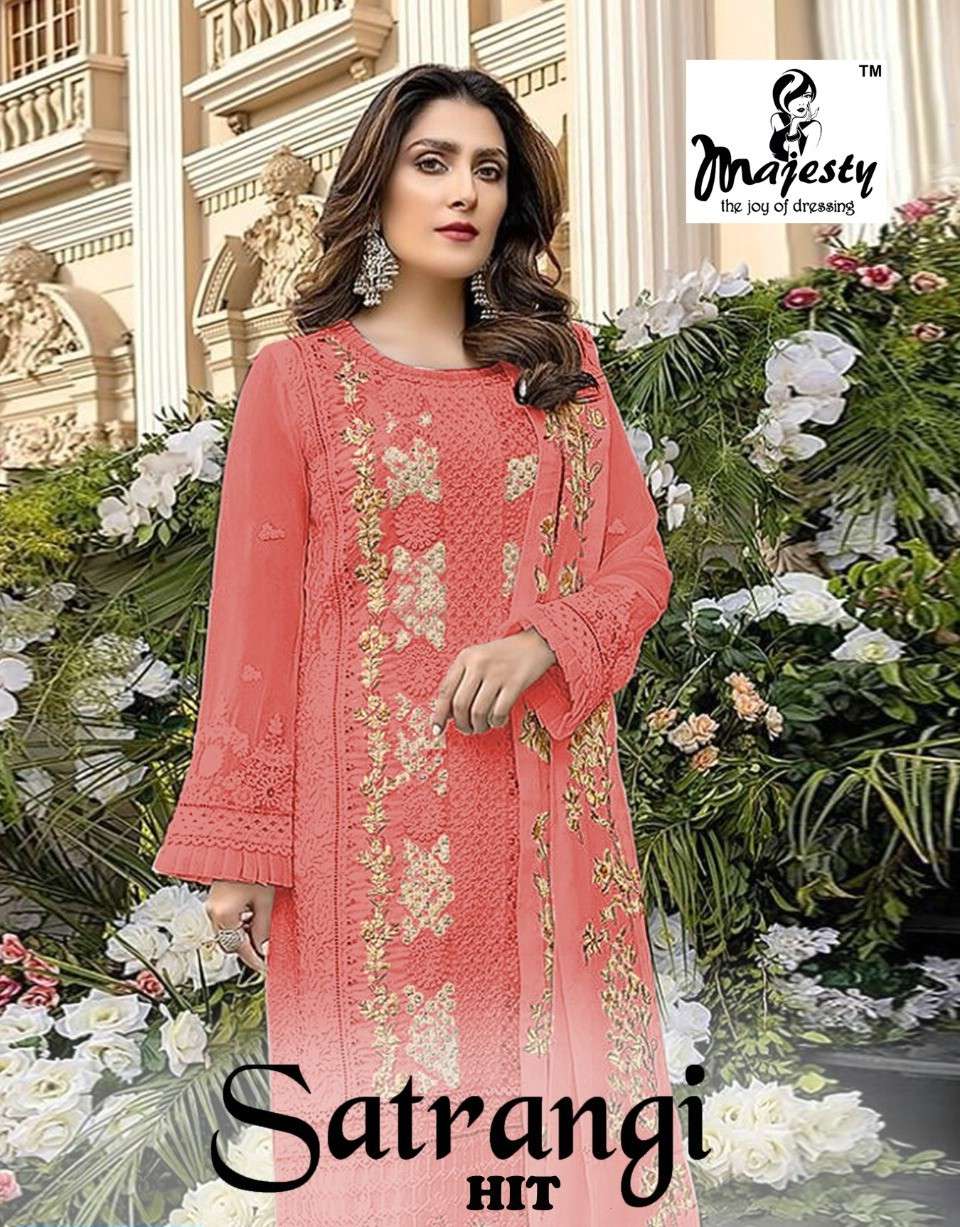 MAJESTY PRESENT SATRANGI HIT SEMI STITCHED PAKISTANI DESIGNER SUITS IN WHOLESALE RATE IN SURAT - SAI DRESSES