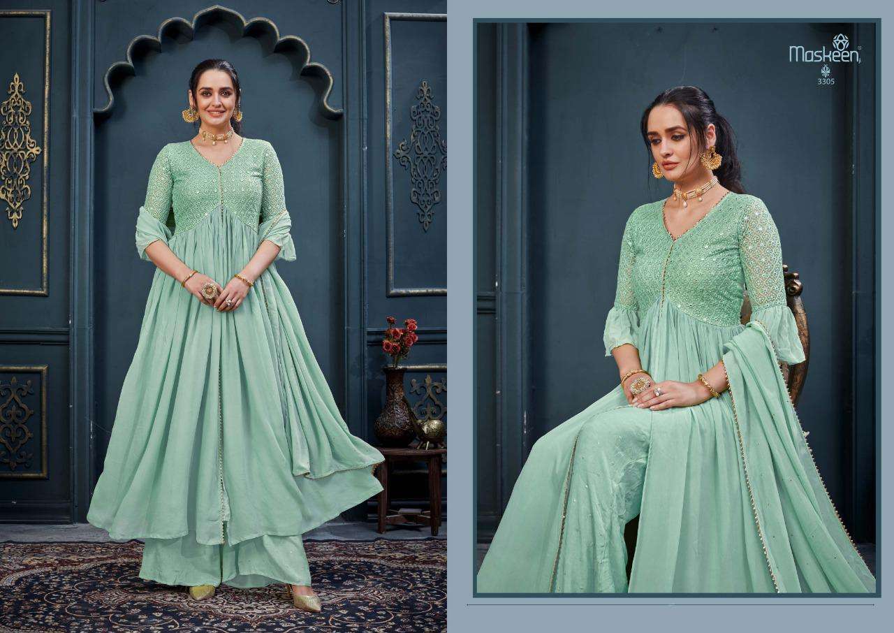 MASKEEN PRESENT MAHNOOR READYMADE PARTY WEAR DESIGNER SUITS IN WHOLESALE RATE IN SURAT - SAI DRESSES