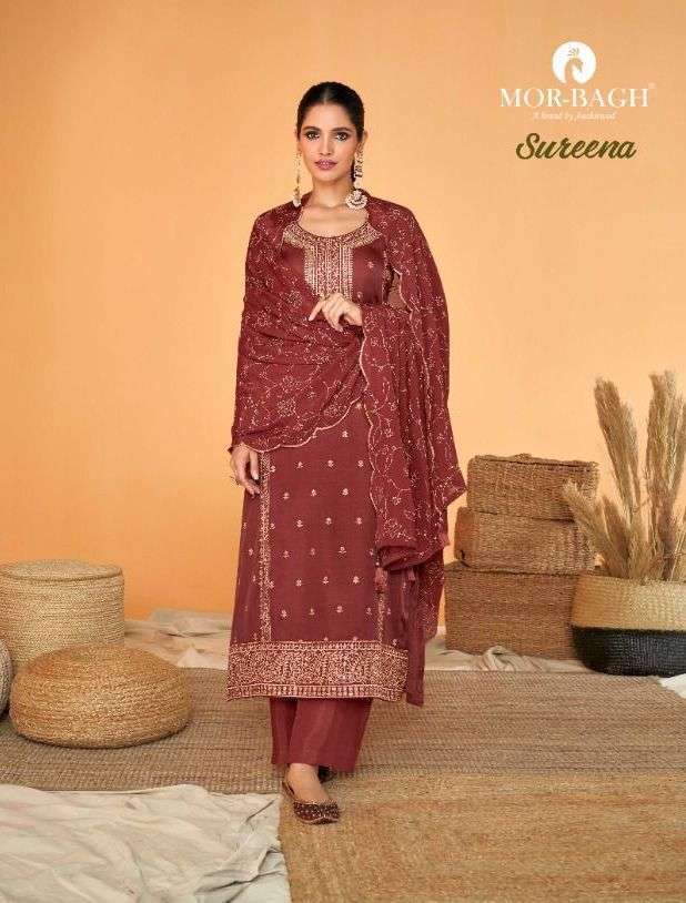 MOR BAGH PRESENT SUREENA PREMIUM TUSSAR SILK SEMI STITCHED DESIGNER SALWAR SUITS IN WHOLESALE RATE IN SURAT - SAI DRESSES