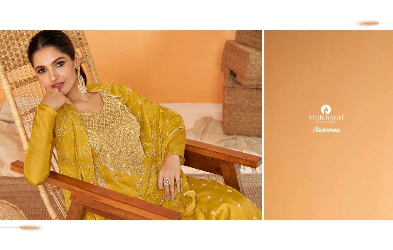 MOR BAGH PRESENT SUREENA PREMIUM TUSSAR SILK SEMI STITCHED DESIGNER SALWAR SUITS IN WHOLESALE RATE IN SURAT - SAI DRESSES