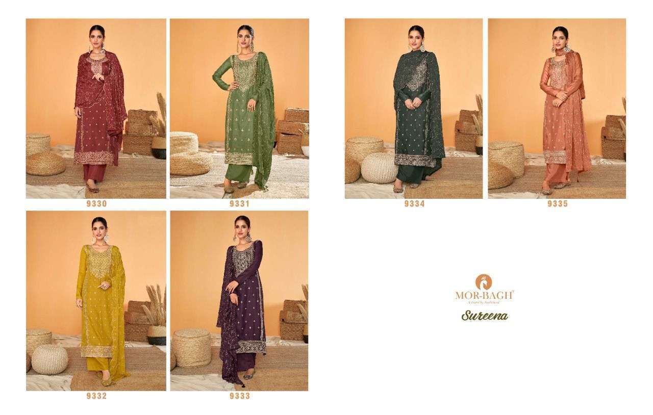 MOR BAGH PRESENT SUREENA PREMIUM TUSSAR SILK SEMI STITCHED DESIGNER SALWAR SUITS IN WHOLESALE RATE IN SURAT - SAI DRESSES