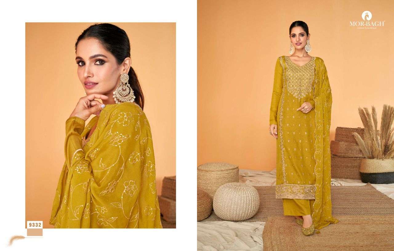 MOR BAGH PRESENT SUREENA PREMIUM TUSSAR SILK SEMI STITCHED DESIGNER SALWAR SUITS IN WHOLESALE RATE IN SURAT - SAI DRESSES