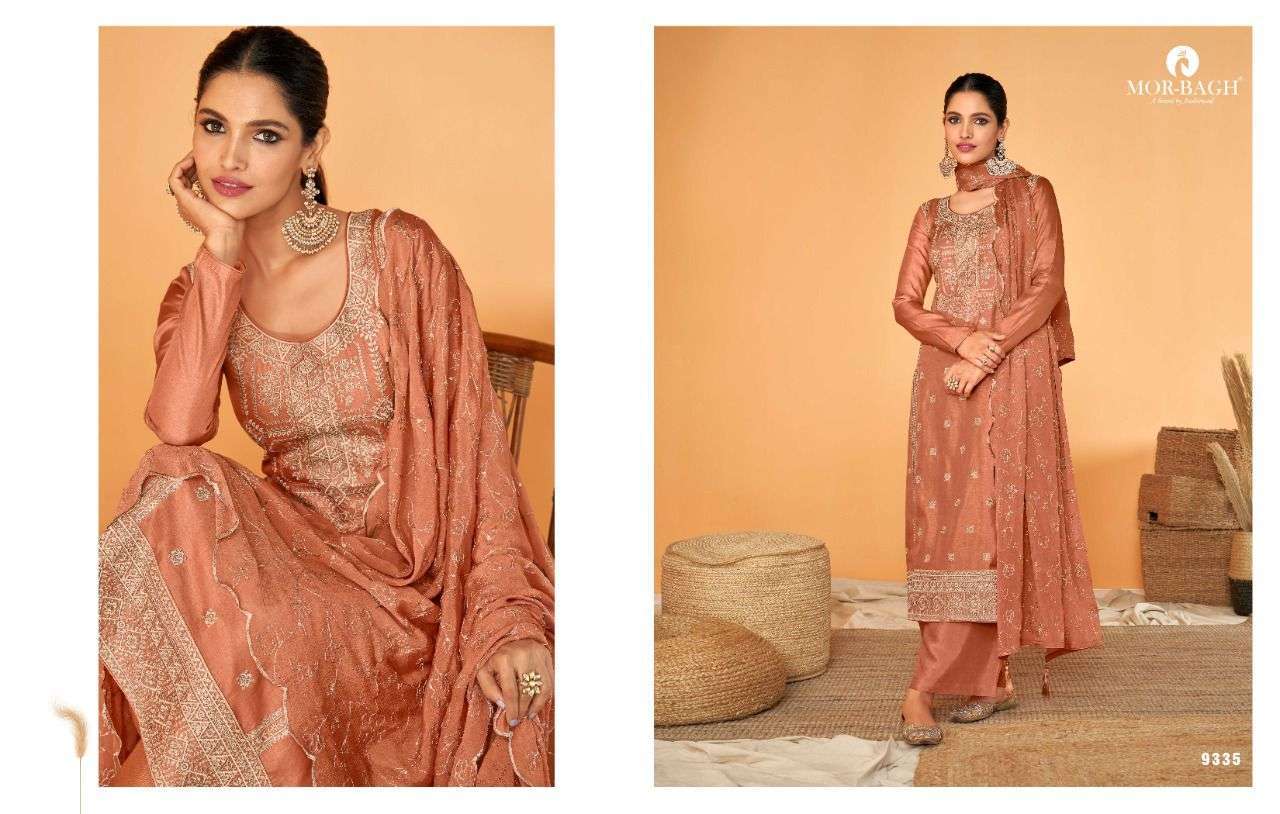 MOR BAGH PRESENT SUREENA PREMIUM TUSSAR SILK SEMI STITCHED DESIGNER SALWAR SUITS IN WHOLESALE RATE IN SURAT - SAI DRESSES