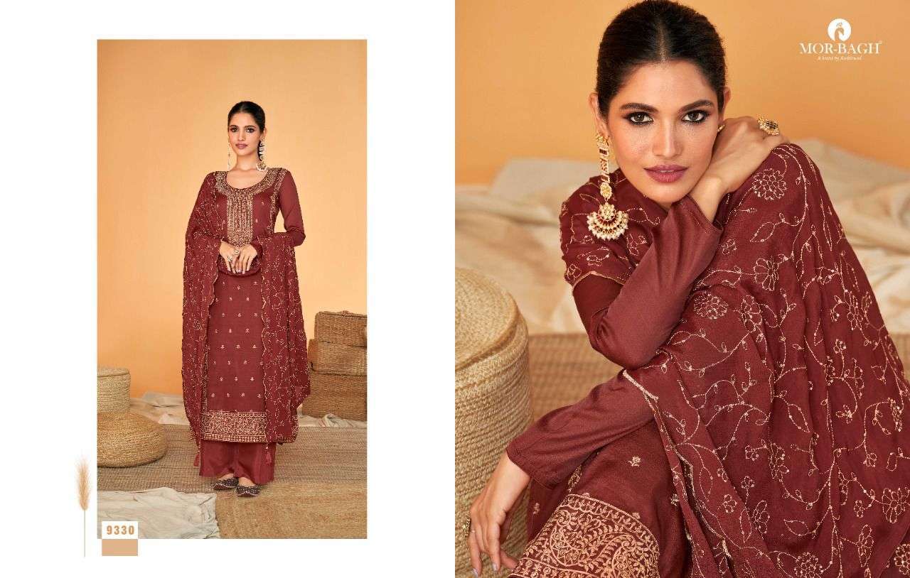 MOR BAGH PRESENT SUREENA PREMIUM TUSSAR SILK SEMI STITCHED DESIGNER SALWAR SUITS IN WHOLESALE RATE IN SURAT - SAI DRESSES