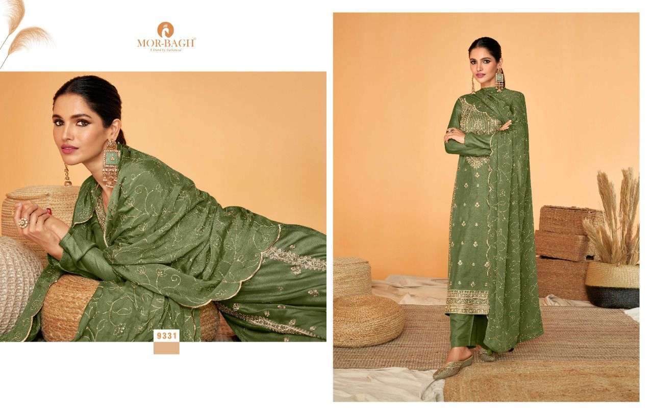 MOR BAGH PRESENT SUREENA PREMIUM TUSSAR SILK SEMI STITCHED DESIGNER SALWAR SUITS IN WHOLESALE RATE IN SURAT - SAI DRESSES