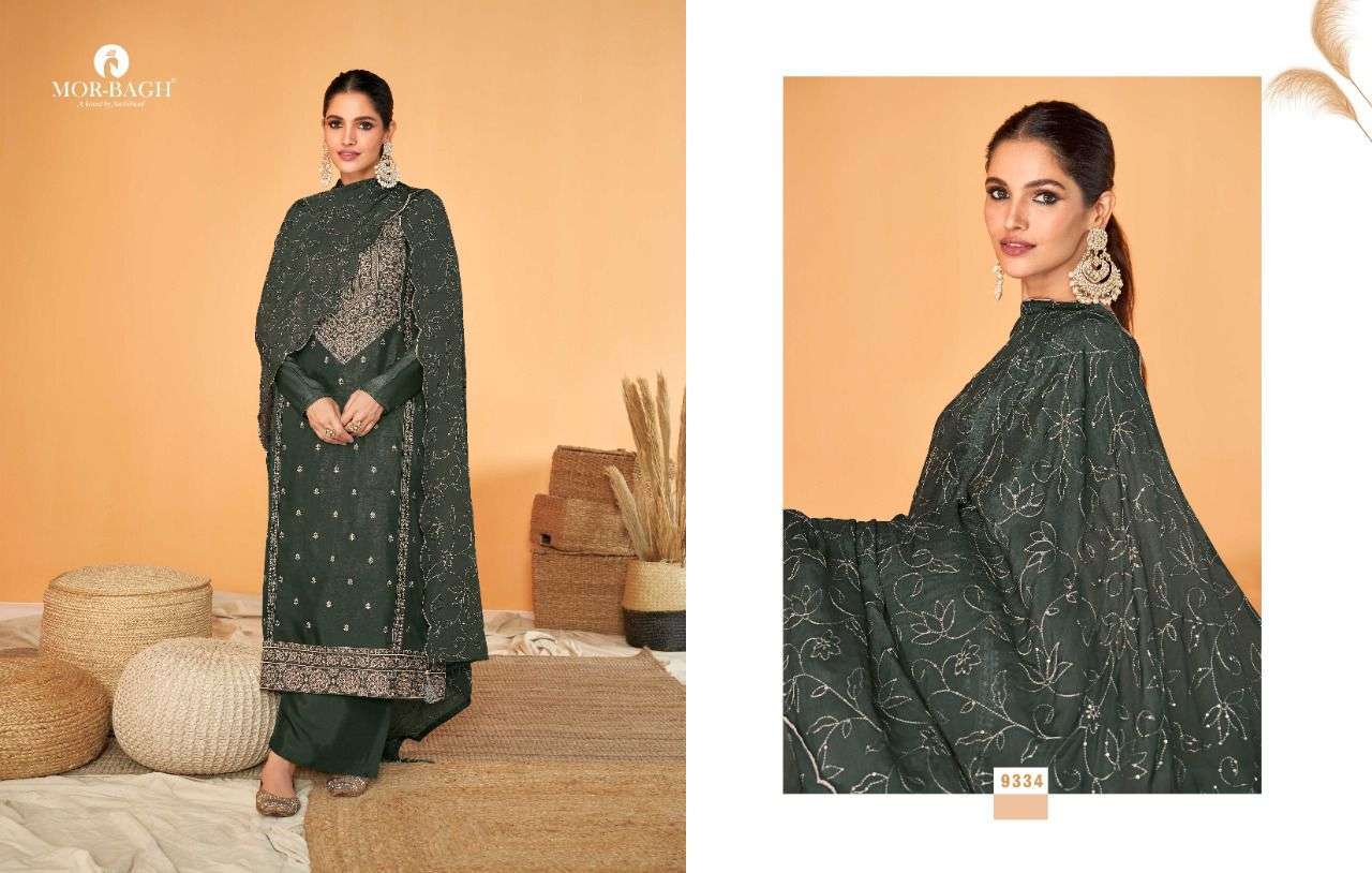 MOR BAGH PRESENT SUREENA PREMIUM TUSSAR SILK SEMI STITCHED DESIGNER SALWAR SUITS IN WHOLESALE RATE IN SURAT - SAI DRESSES