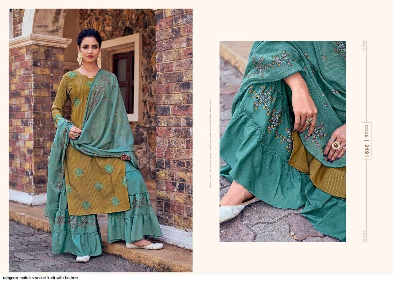 RANGOON PRESENT MAHER READYMADE SHARARA STYLE SUITS IN WHOLESALE RATE IN SURAT - SAI DRESSES