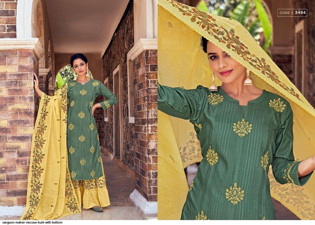 RANGOON PRESENT MAHER READYMADE SHARARA STYLE SUITS IN WHOLESALE RATE IN SURAT - SAI DRESSES