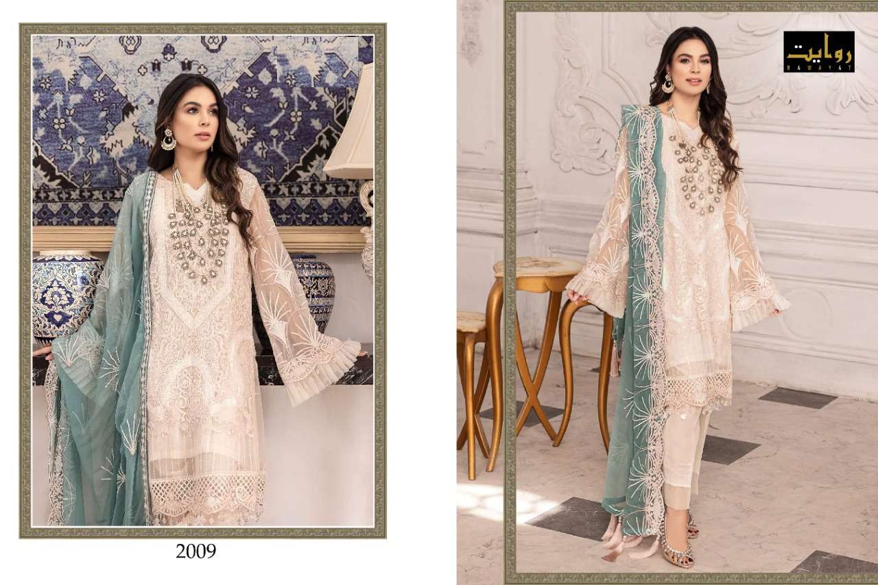   RAWAYAT PRESENT IRIS VOL 3 SEMI STITCHED HEAVY PAKISTANI DESIGNER SUITS IN WHOLESALE PRICE IN SURAT - SAI DRESSES