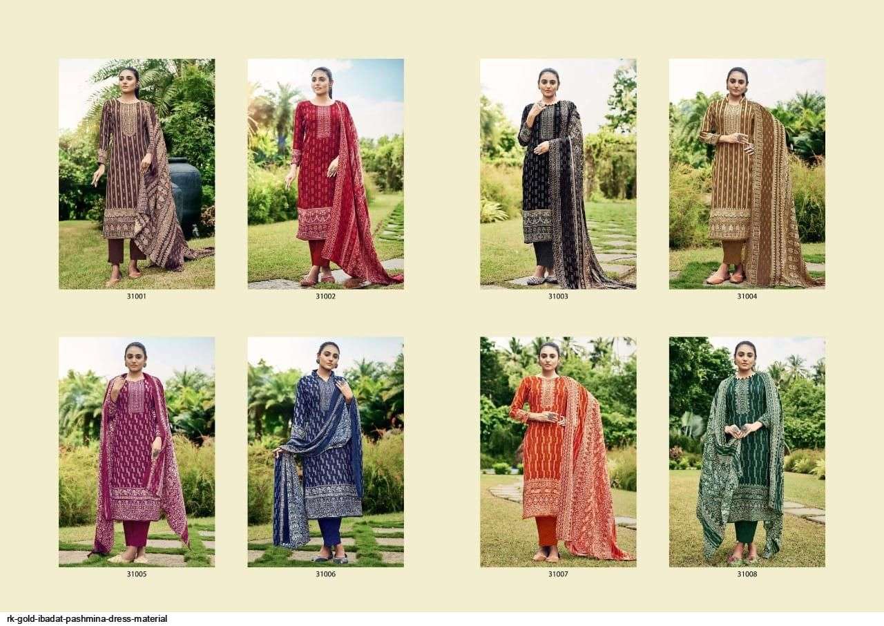 RK GOLD PRESENT IBADAT PASHMINA PANT STYLE DRESS MATERIAL IN WHOLESALE RATE IN SURAT - SAI DRESSES