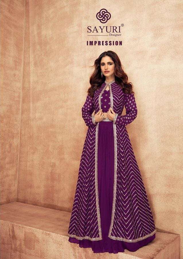 SAYURI DESIGNER PRESENT IMPRESSION CHINON SILK EMBROIDERED READYMADE DESIGNER SUITS IN WHOLESALE RATE IN SURAT - SAI DRESSES