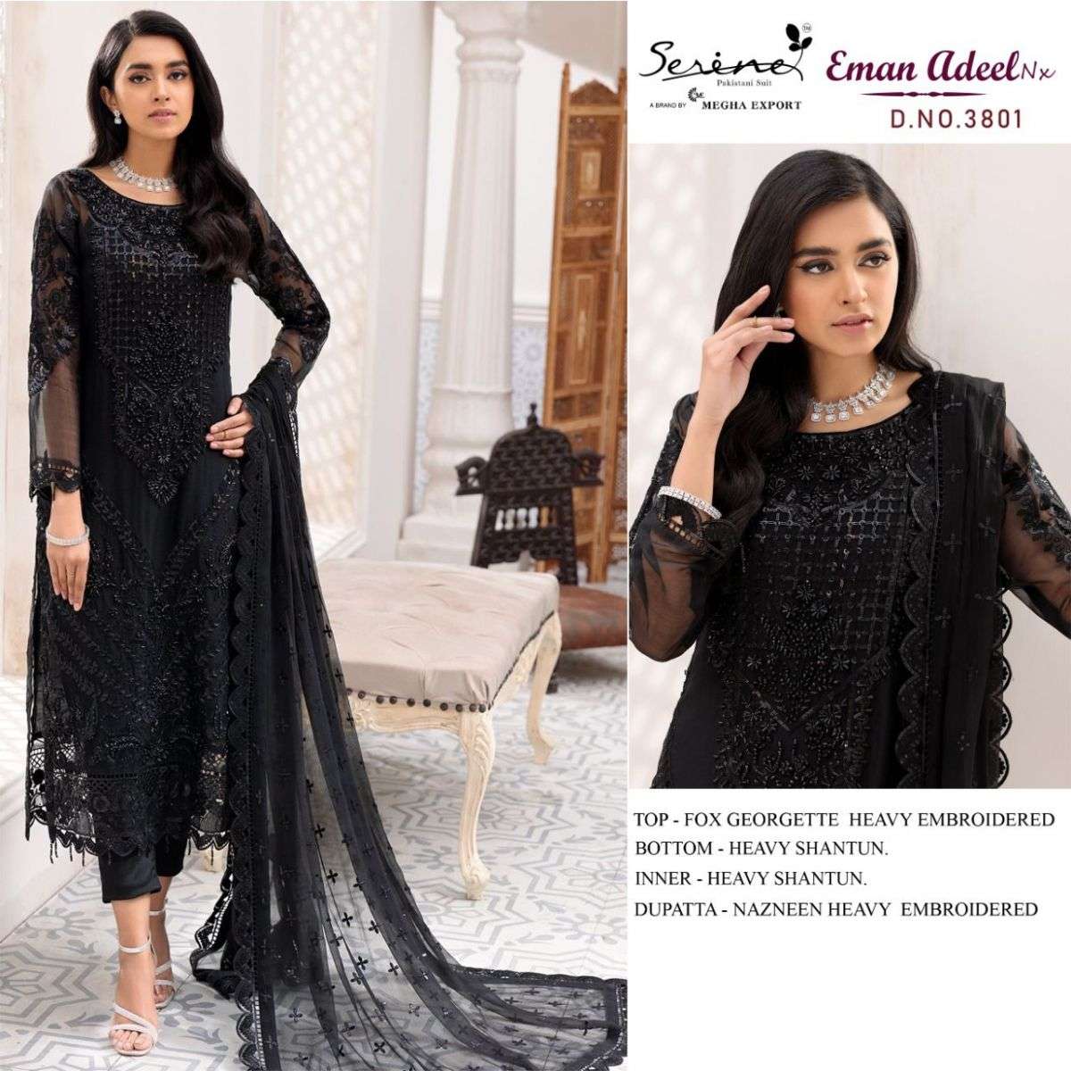 SERENE PRESENT EMAN ADEEL NX GEORGETTE SEMI STITCHED PAKISTANI DESIGNER SUITS IN WHOLESALE RATE IN SURAT - SAI DRESSES