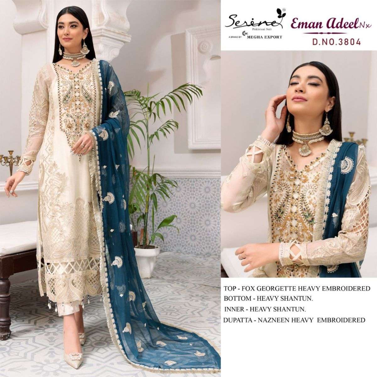 SERENE PRESENT EMAN ADEEL NX GEORGETTE SEMI STITCHED PAKISTANI DESIGNER SUITS IN WHOLESALE RATE IN SURAT - SAI DRESSES