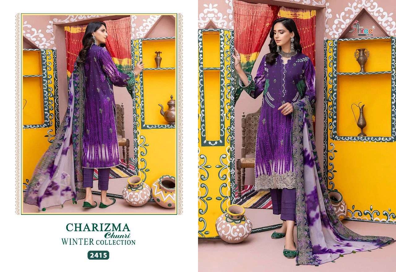 SHREE FAB PRESENT CHARIZMA CHUNRI WINTER COLLECTION PASMINA EMBRODERED PAKISTANI SALWAR SUITS IN WHOLESALE RATE IN SURAT - SAI DRESSES