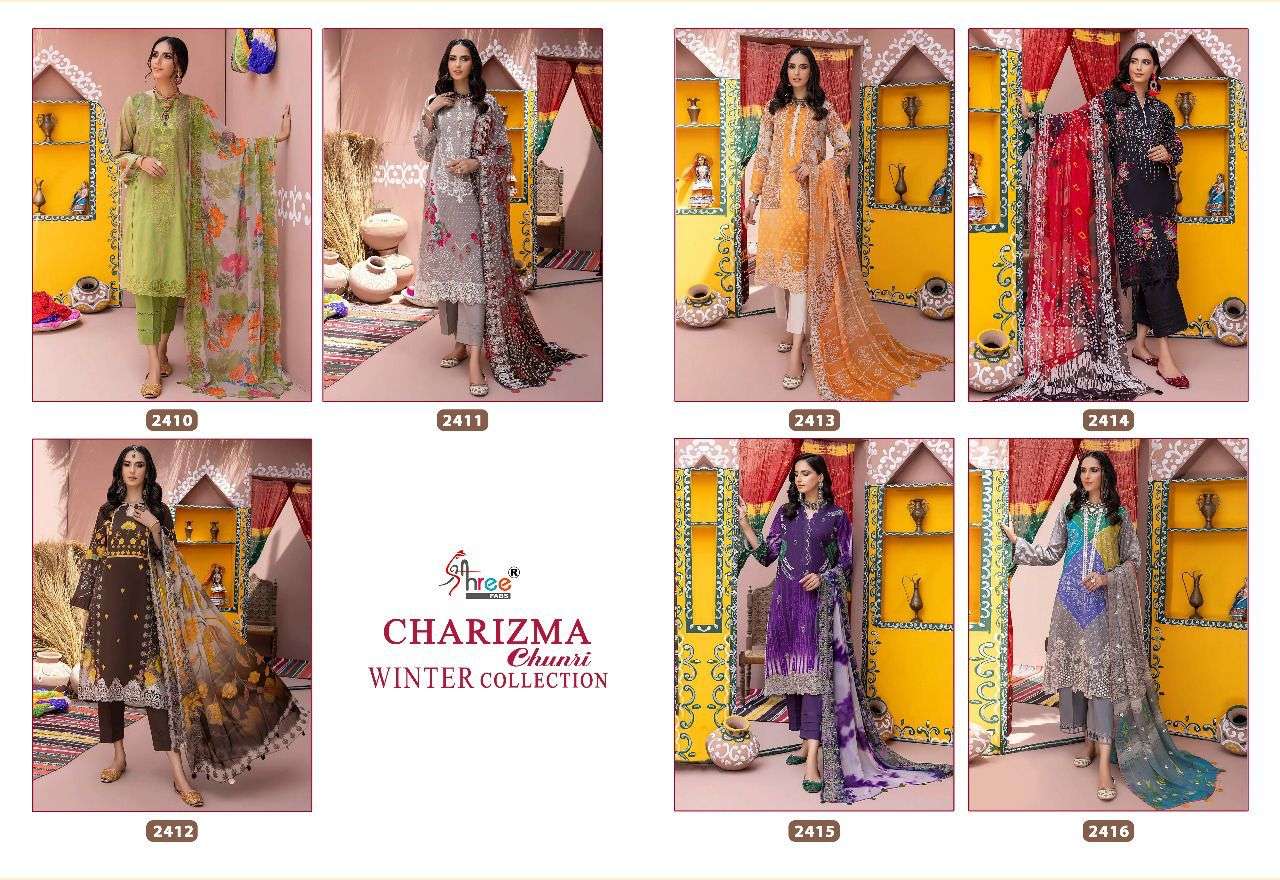 SHREE FAB PRESENT CHARIZMA CHUNRI WINTER COLLECTION PASMINA EMBRODERED PAKISTANI SALWAR SUITS IN WHOLESALE RATE IN SURAT - SAI DRESSES