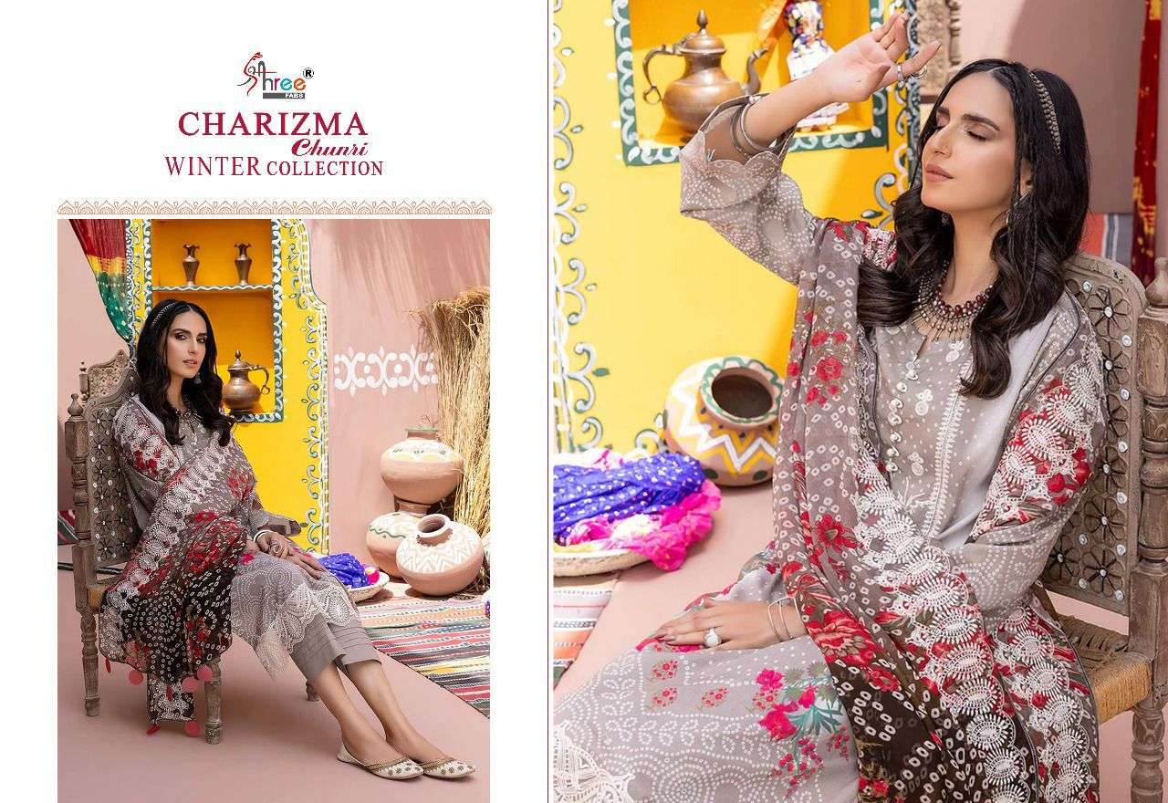 SHREE FAB PRESENT CHARIZMA CHUNRI WINTER COLLECTION PASMINA EMBRODERED PAKISTANI SALWAR SUITS IN WHOLESALE RATE IN SURAT - SAI DRESSES