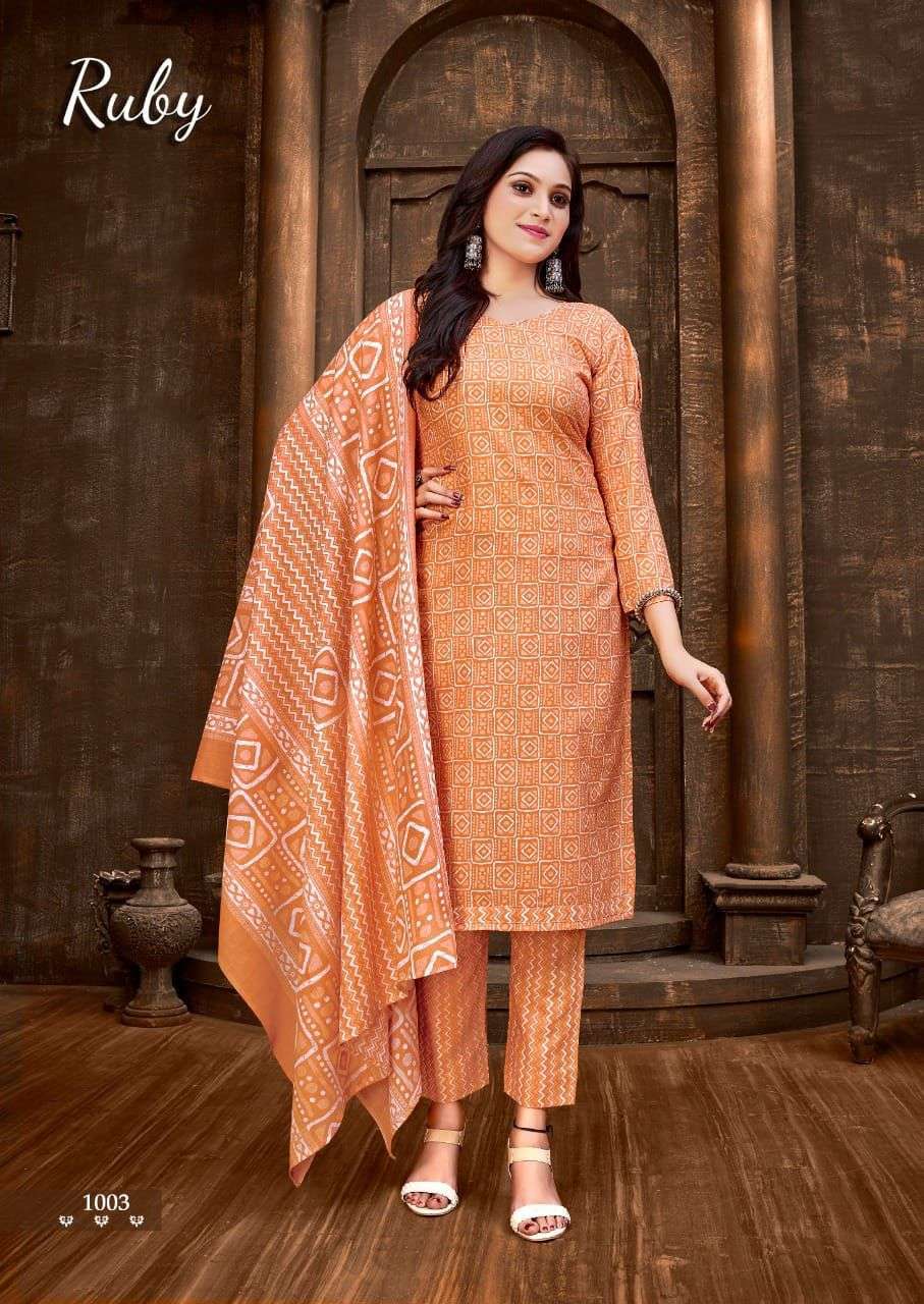 SKT SUITS PRESENT RUBY DAILY WEAR SOFT COTTON PRINTED SALWAR SUITS IN WHOLESALE RATE IN SURAT - SAI DRESSES