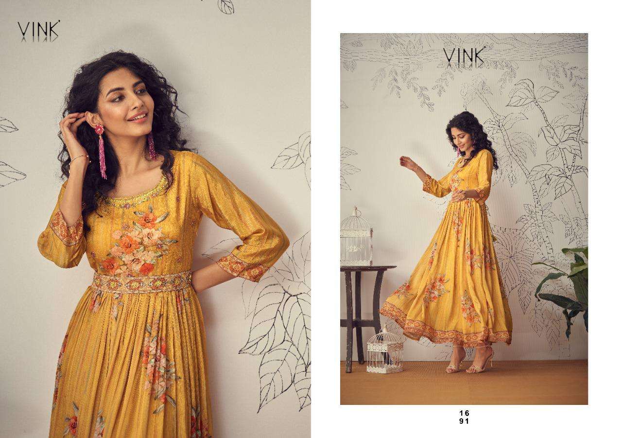 VINK PRESENT MARINA PURE CHIFFON DIGITAL PRINT WITH HEAVY HANDWORK GOWN STYLE KURTIS IN WHOLESALE RATE IN SURAT - SAI DRESSES