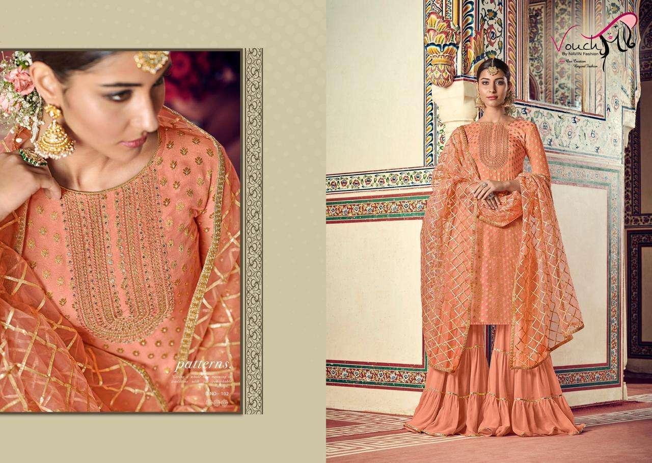VOUCH FASHION PRESENT ROUCHE SEMI STITCED PARTY WEAR SHARARA STYLE DESIGNER SUITS IN WHOLESALE RATE IN SURAT - SAI DRESSES