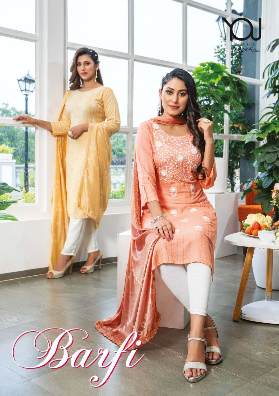 WANNA PRESENT BARFI RAYON VISCOSE DESIGNER KURTI WITH DUPATTA IN WHOLESALE RATE IN SURAT - SAI DRESSES