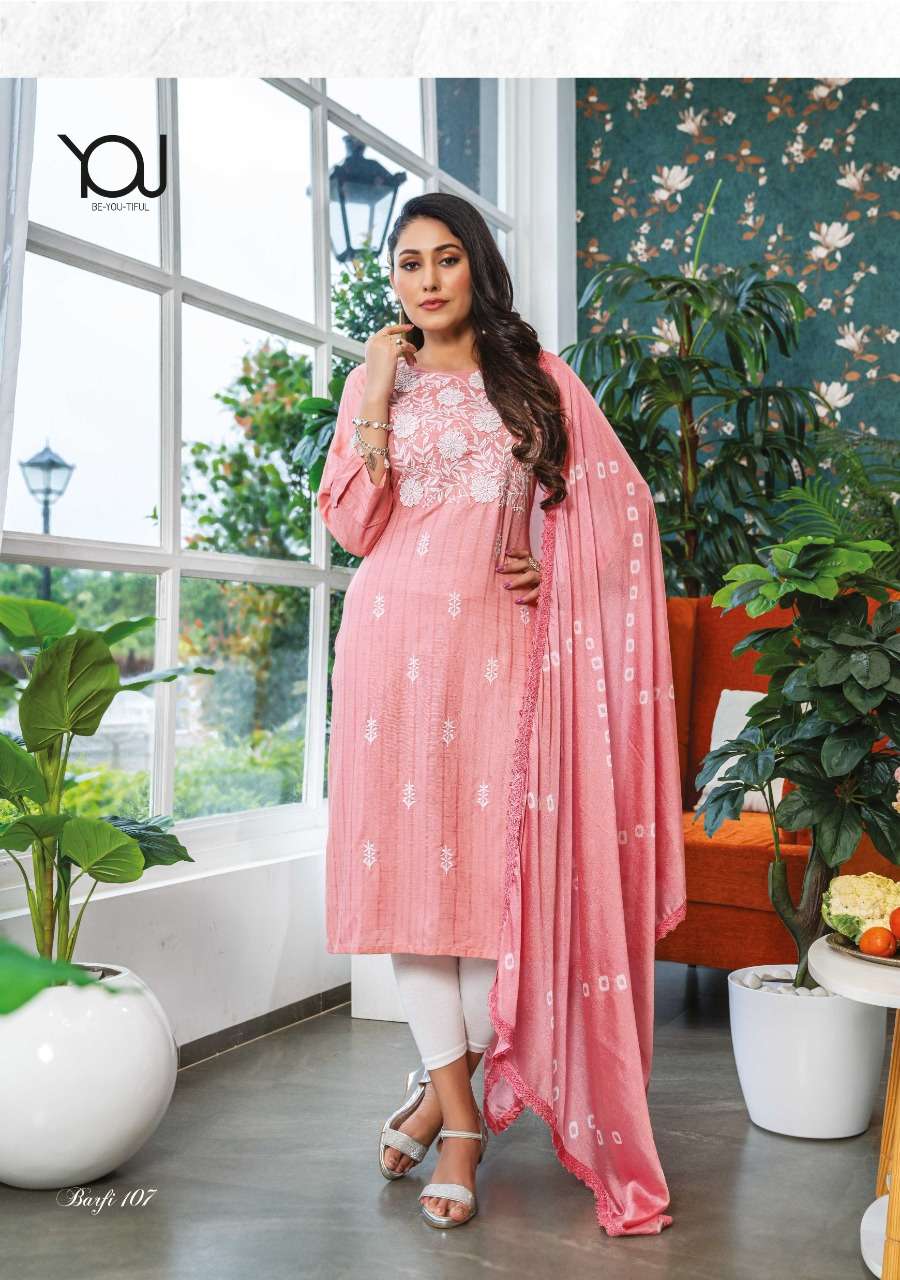 WANNA PRESENT BARFI RAYON VISCOSE DESIGNER KURTI WITH DUPATTA IN WHOLESALE RATE IN SURAT - SAI DRESSES