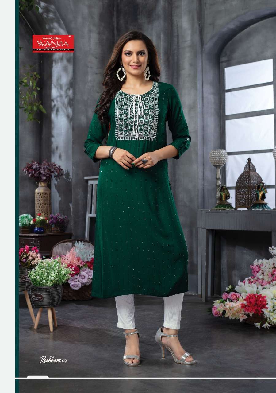 WANNA PRESENT RESHHAM DAILY WEAR DESIGNER KURTI WITH PANT IN WHOLESALE PRICE IN SURAT - SAI DRESSES