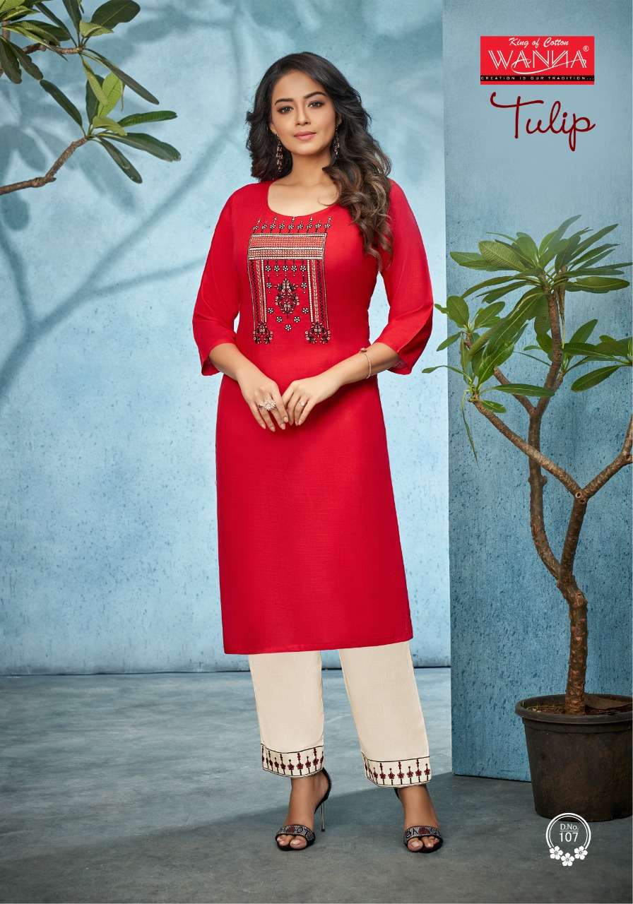 WANNA PRESENT TULIP VOL 4 READYMADE RAYON DESIGNER KURTI WITH PANT IN WHOLESALE RATE IN SURAT - SAI DRESSES
