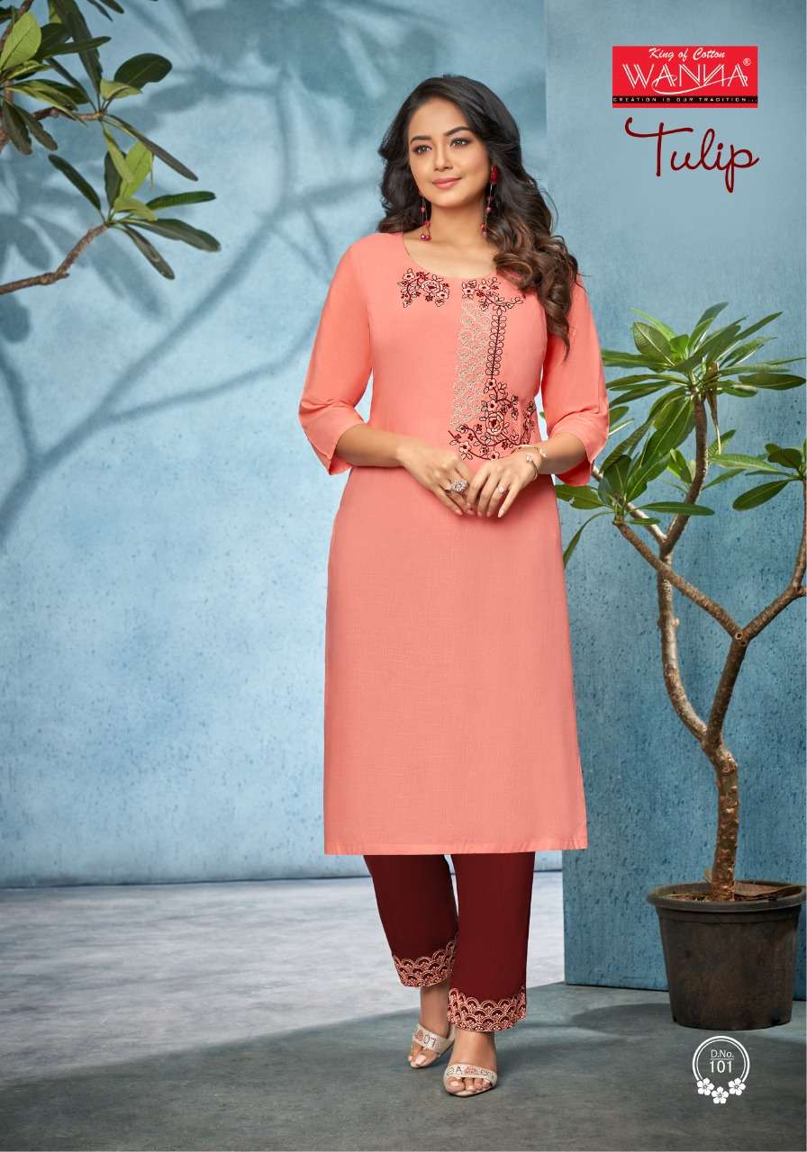 WANNA PRESENT TULIP VOL 4 READYMADE RAYON DESIGNER KURTI WITH PANT IN WHOLESALE RATE IN SURAT - SAI DRESSES