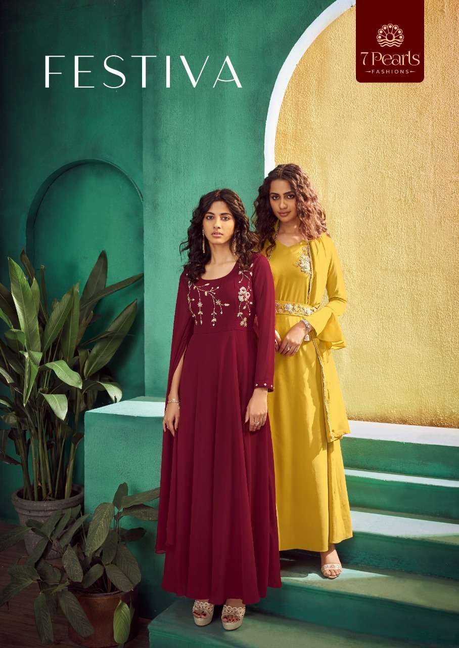 7 PEARLS PRESENT FESTIVA READY TO WEAR FANCY LONG DESIGNER KURTIS IN WHOLESALE RATE IN SURAT - SAI DRESSES