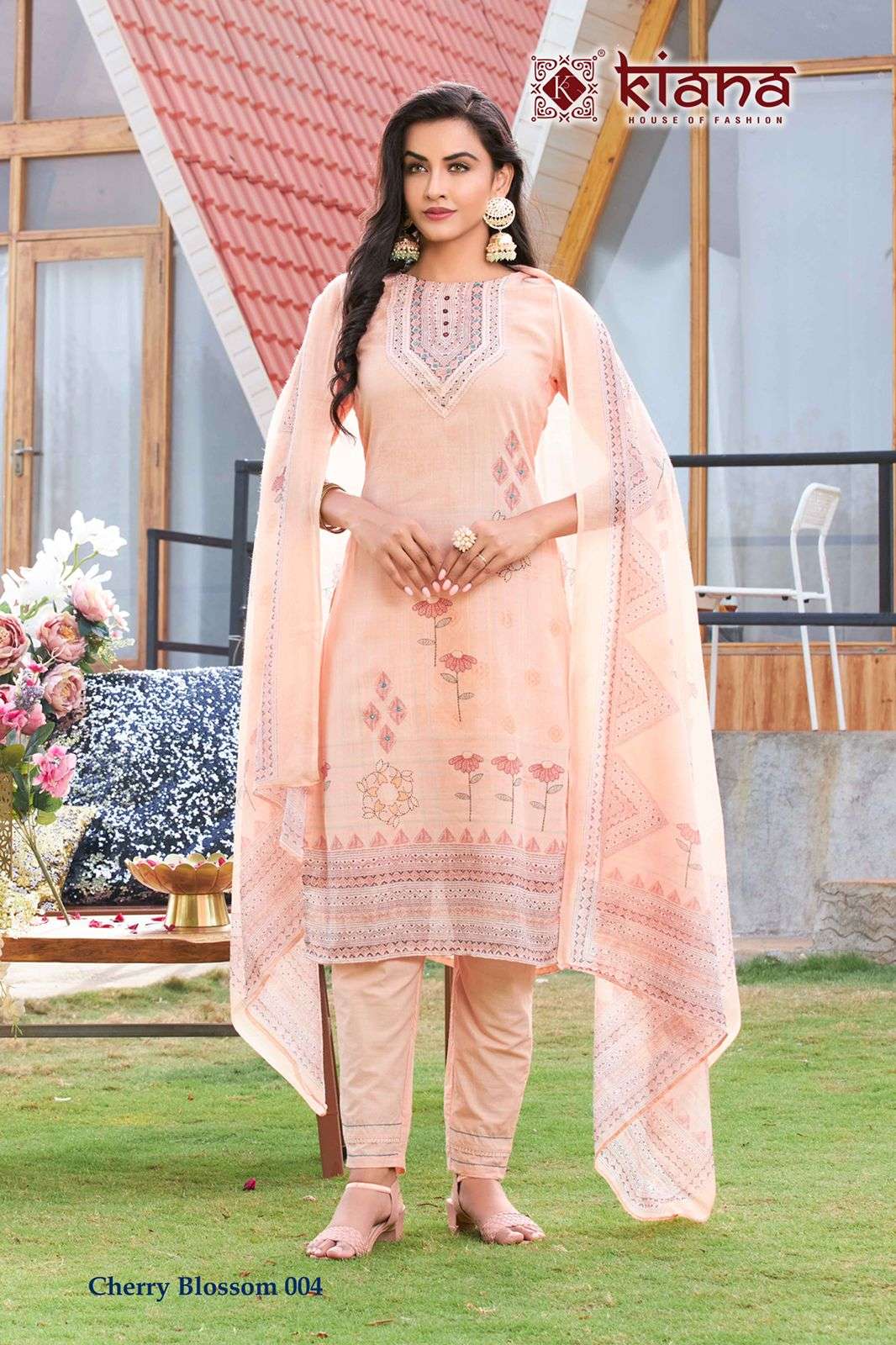 KIANA PRESENT CHERRY BLOSSOM READYMADE PANT STYLE PURE COTTON SUITS IN WHOLESALE RATE IN SURAT - SAI DRESSES