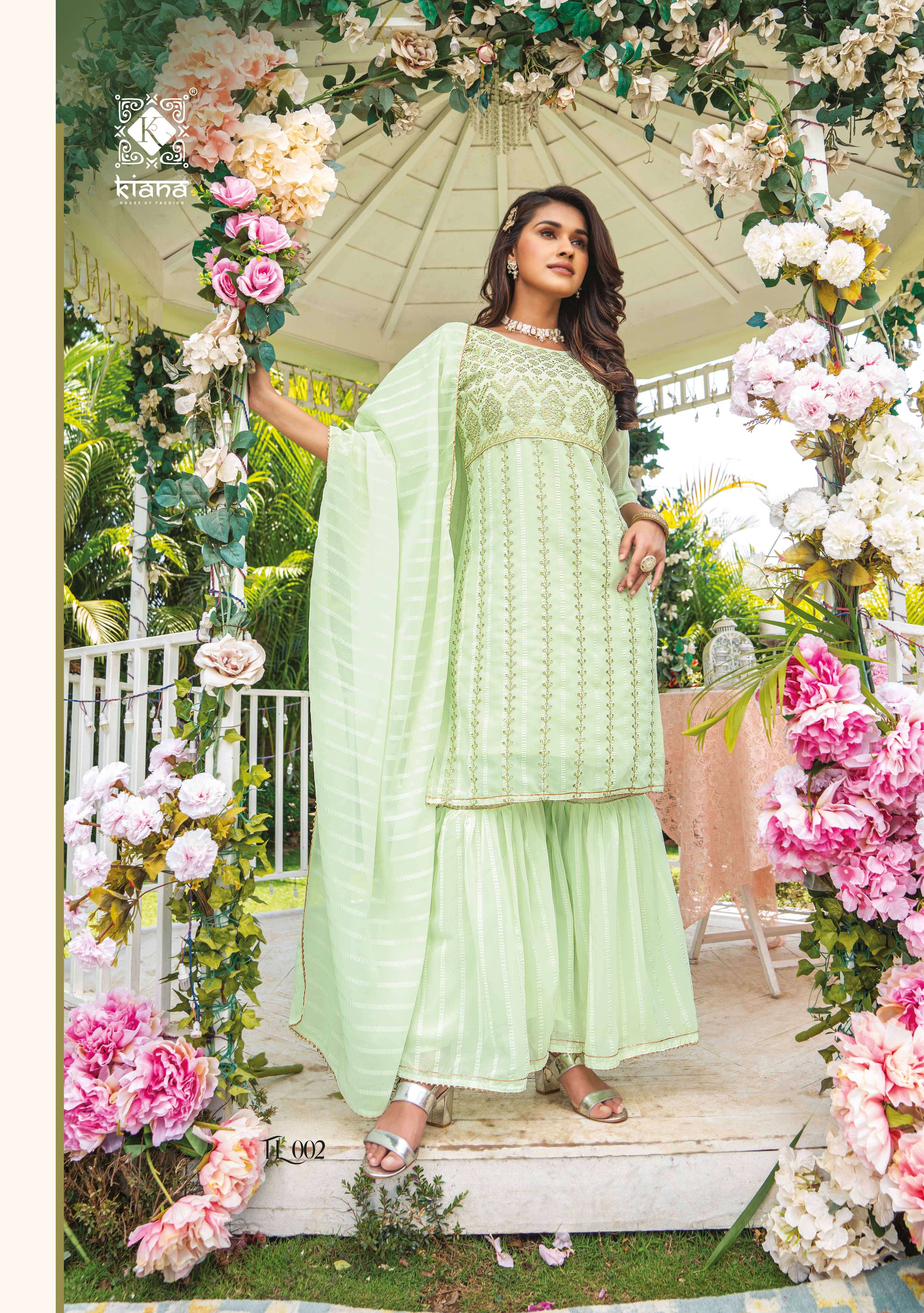 KIANA PRESENT FASHION LUXURIOUS READY TO FESTIVE WEAR SHARARA STYLE DESIGNER SUITS IN WHOLESALE RATE IN SURAT - SAI DRESSES