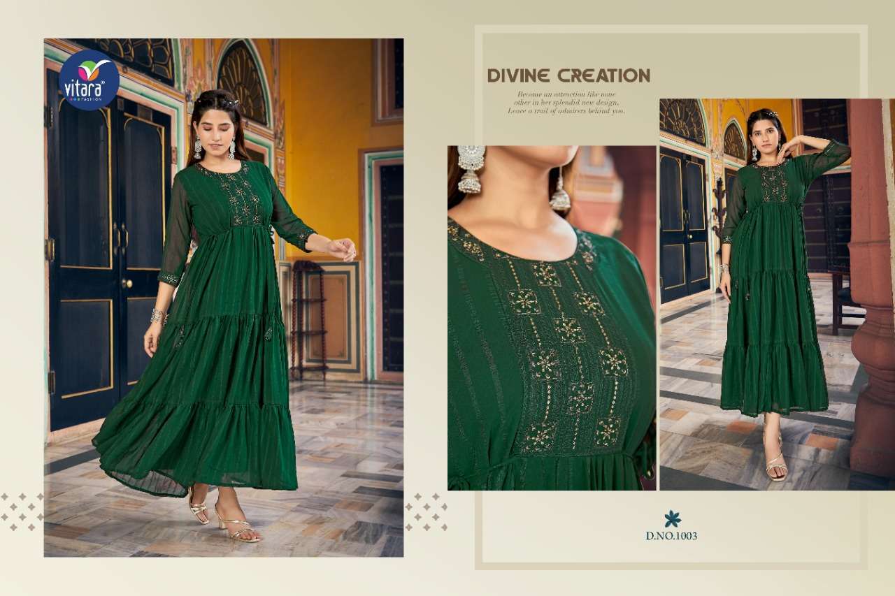 VITARA FASHION PRESENT OCCASION GEORGETTE FANCY LONG KURTIS IN WHOLESALE RATE IN SURAT - SAI DRESSES
