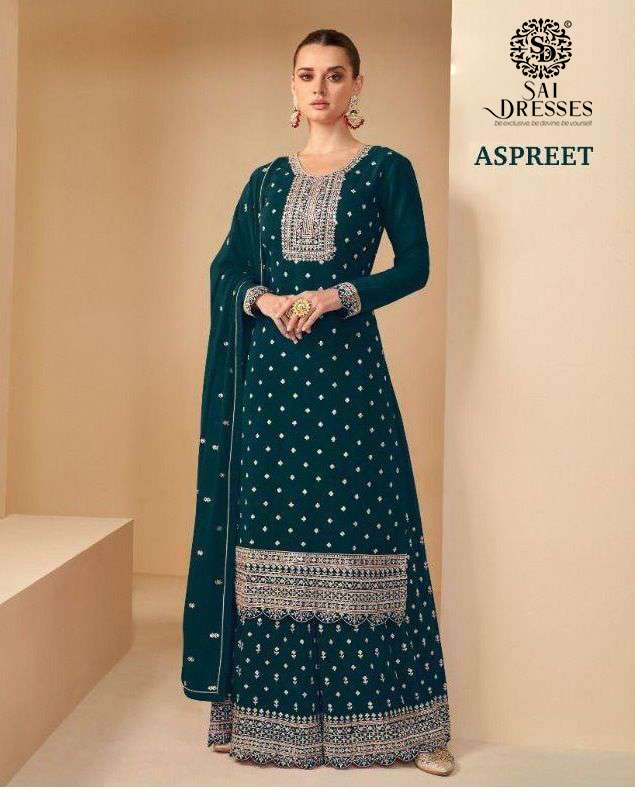 SAI DRESSES PRESENT ASPREET READY MADE GEORGETTE WITH EMBROIDERED DESIGNER SUITS WHOLESALE RATE IN SURAT