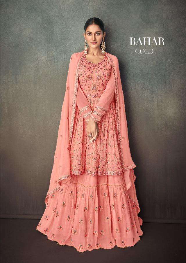 SAI DRESSES PRESENT BAHAR GOLD READYMADE PARTY WEAR DESIGNER SUITS IN WHOLESALE RATE IN SURAT 