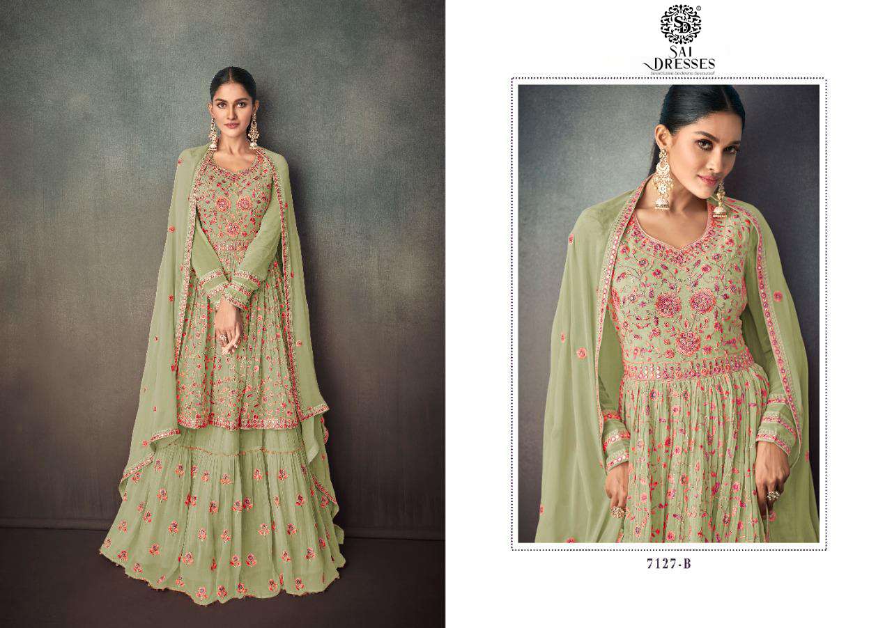 SAI DRESSES PRESENT BAHAR GOLD READYMADE PARTY WEAR DESIGNER SUITS IN WHOLESALE RATE IN SURAT 