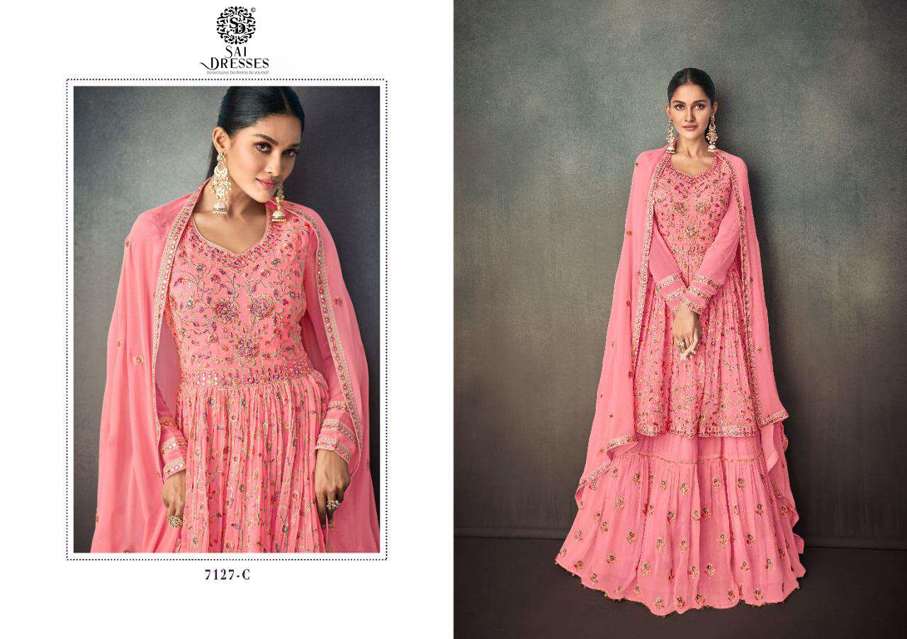 SAI DRESSES PRESENT BAHAR GOLD READYMADE PARTY WEAR DESIGNER SUITS IN WHOLESALE RATE IN SURAT 