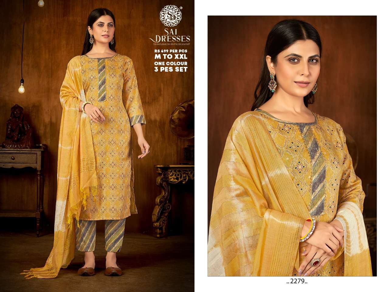 SAI DRESSES PRESENT D.NO 2279 READY TO WEAR COMBO DRESS IN WHOLESALE RATE IN SURAT