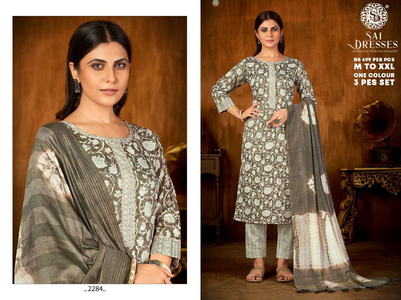 SAI DRESSES PRESENT D.NO 2284 READY TO WEAR COMBO DRESS IN WHOLESALE RATE IN SURAT