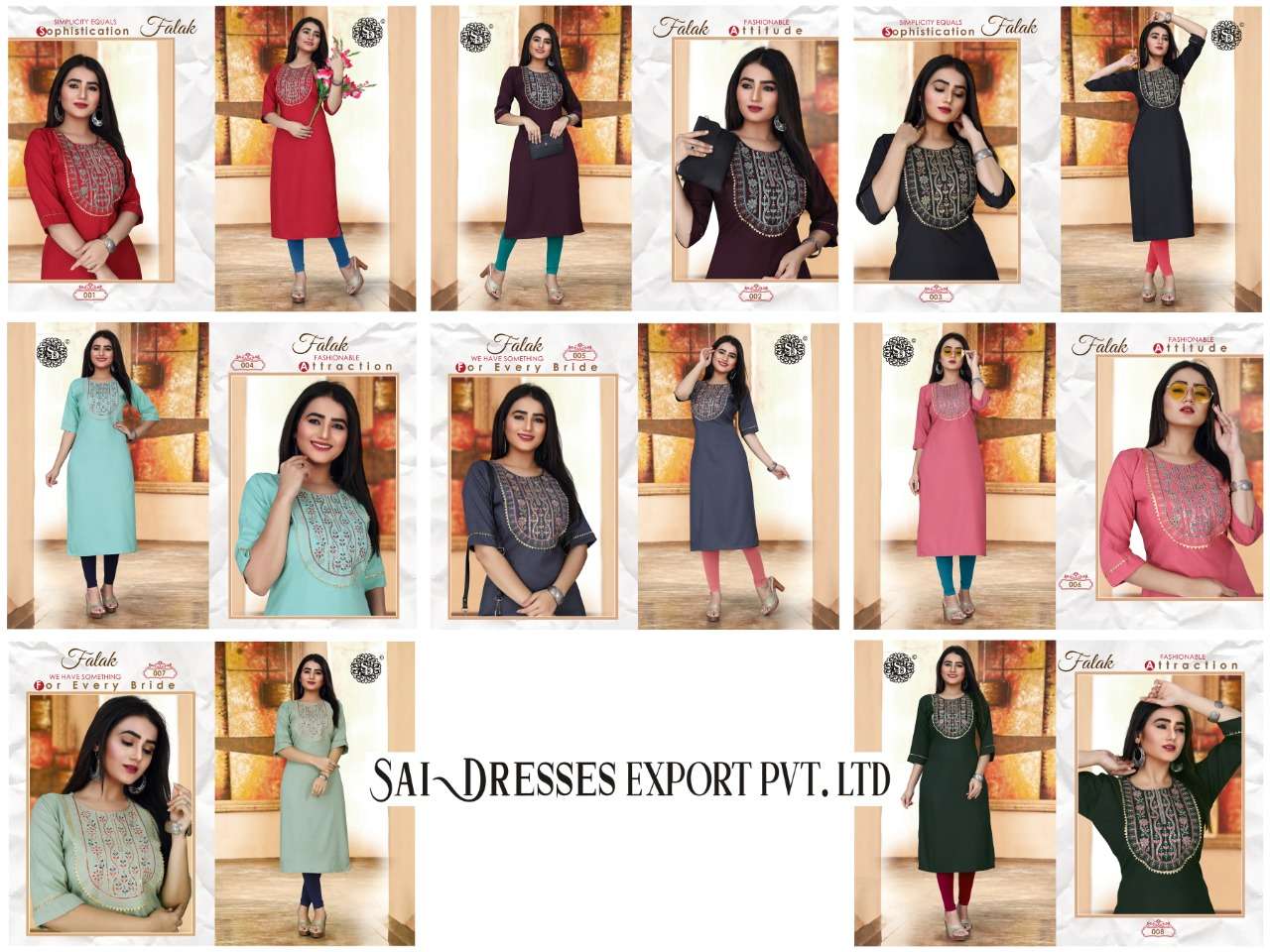 SAI DRESSES PRESENT FALAK READY TO DAILY WEAR KURTIS IN WHOLESALE RATE IN SURAT