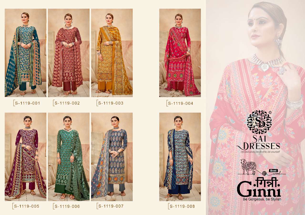 SAI DRESSES PRESENT GINNI PURE WOOL PASHMINA PRINTED DESIGNER SUITS IN WHOLESALE RATE IN SURAT 