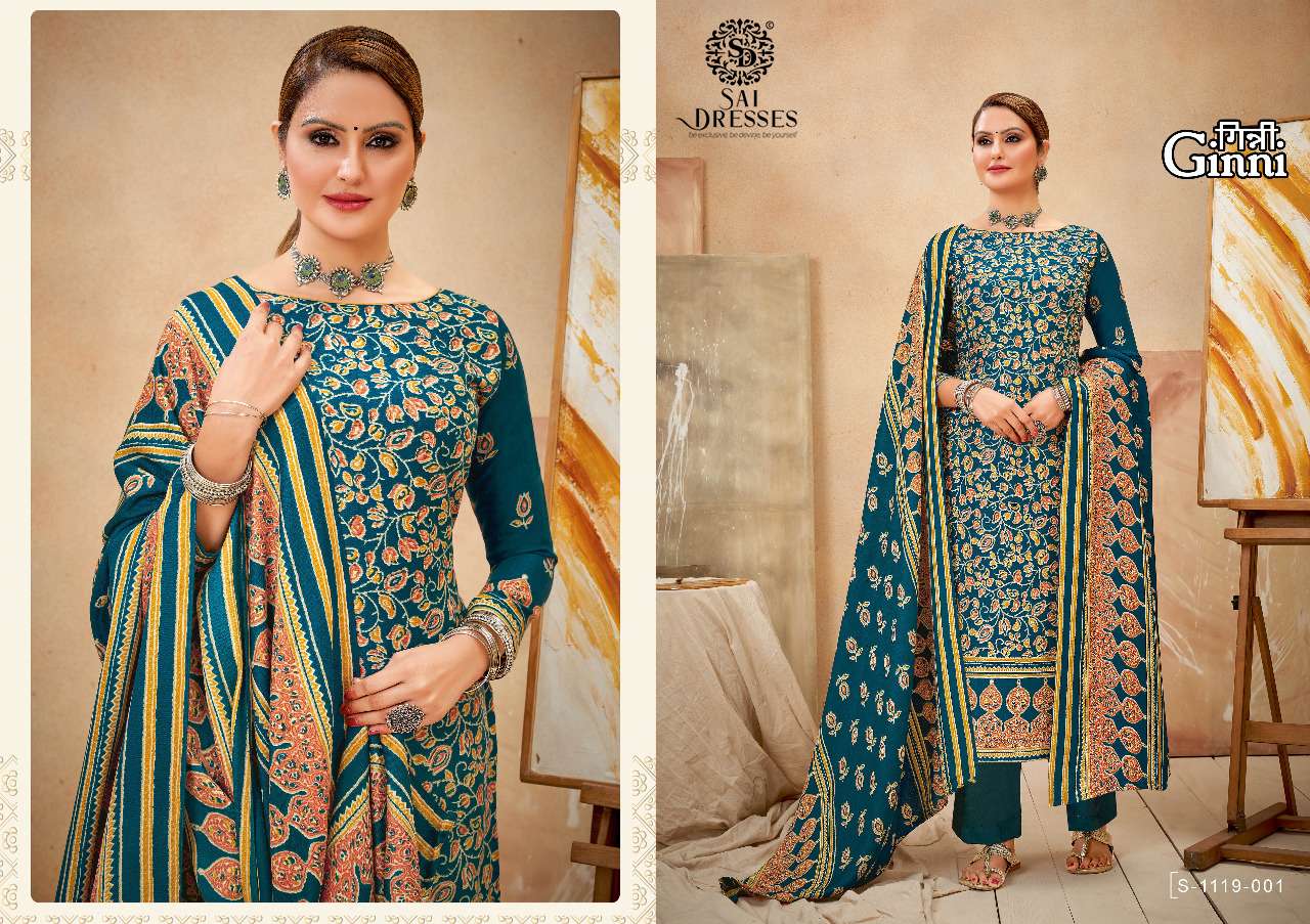 SAI DRESSES PRESENT GINNI PURE WOOL PASHMINA PRINTED DESIGNER SUITS IN WHOLESALE RATE IN SURAT 